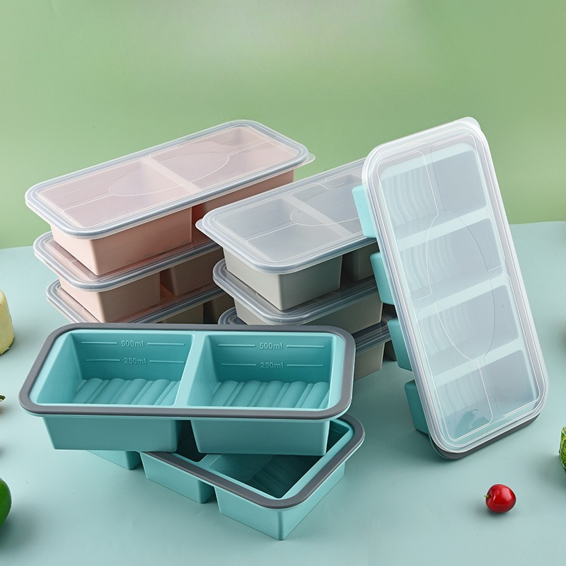 Meal Prep Chia Pudding - ซูเปอร์คิวบ์, แม่พิมพ์ซิลิโคนสำหรับแช่แข็งน้ำซุป, ข้าว, อาหารเหลือ และอื่นๆ, ถาดซิลิโคนสำหรับแช่แข็งพร้อมฝาปิดสำหรับเตรียมอาหาร