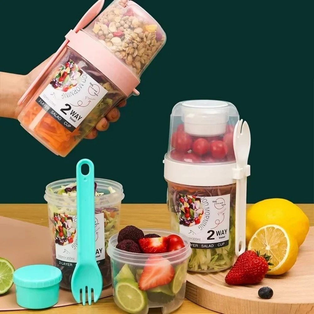 Meal Prep Glass Containers - ถ้วยสลัดพกพา ถ้วยอาหารเช้า ถ้วยแบ่งชั้นใส่อาหาร โยเกิร์ต ซีเรียล ข้าวโอ๊ต