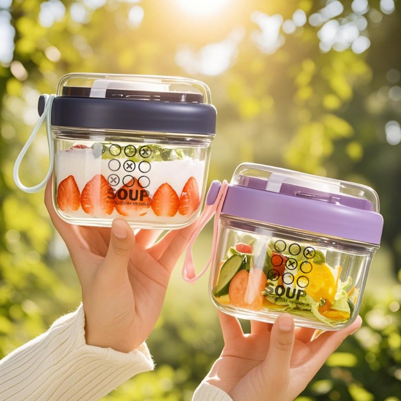 Meal Prep Glass Containers - ถ้วยสลัดถ้วยข้าวโอ๊ตสองชั้นแบบพกพานักเรียนอาหารเช้าถ้วยโยเกิร์ตถ้วยพร้อมฝาปิดกล่อง