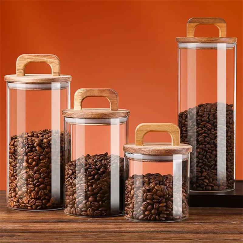 Meal Prep Glass Containers - ขวดแก้วใสพร้อมฝาปิดไม้ไผ่กระป๋องปิดผนึกภาชนะเก็บอาหารสําหรับชาหลวมกาแฟถั่วน้ําตาลเกลือ Gadgets ครัว