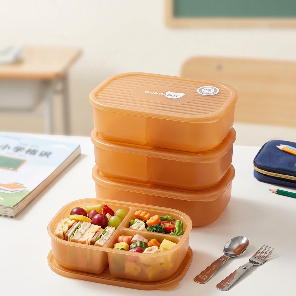 Meal Prep Japanese Food - กล่องเบนโตะพลาสติกญี่ปุ่นสำหรับเด็กและผู้ใหญ่ กล่องอาหารกลางวันสำหรับโรงเรียน 3 ช่อง ใช้กับไมโครเวฟได้ สำหรับเตรียมอาหารและเก็บขนม