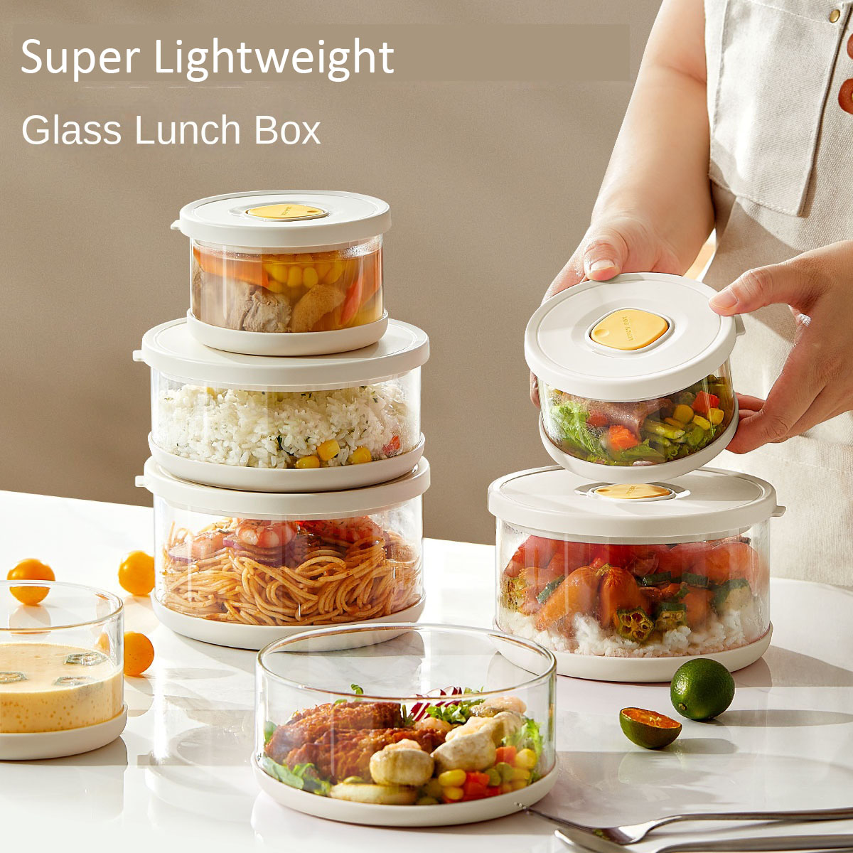 Meal Prep With Rice - ชามแก้วพร้อมฝาปิดสนิท สำหรับใส่สลัด ทรีฟเฟิล ข้าว กล่องอาหารกลางวันน้ำหนักเบา ภาชนะใส่อาหารสำหรับเตรียมมื้ออาหาร