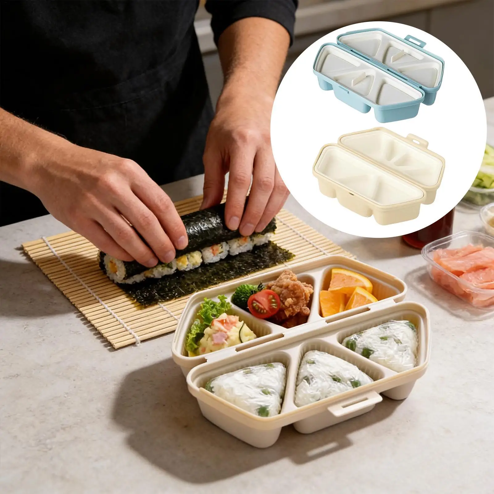 Meal Prep With Rice - แม่พิมพ์ซูชิ 6 ช่อง รูปทรงสามเหลี่ยม สำหรับทำข้าวปั้นโอนิกิริ อุปกรณ์ทำเบนโตะ